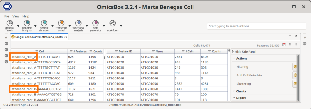 single cell counts omicsbox
